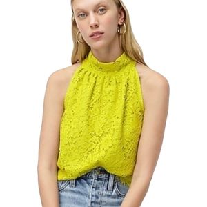 J. Crew | Women's chartreuse Tie Neck Lace Top (Size Large)